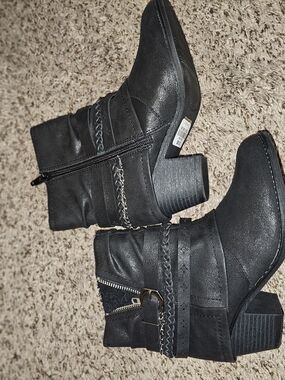 Women's Black Ankle Booties with Chain & Buckle Detail